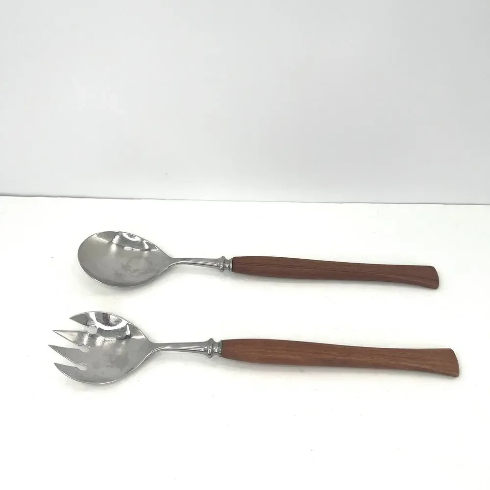 Stainless Steel Salad Serving Set with Rose Wood Handles, Made in Norway
